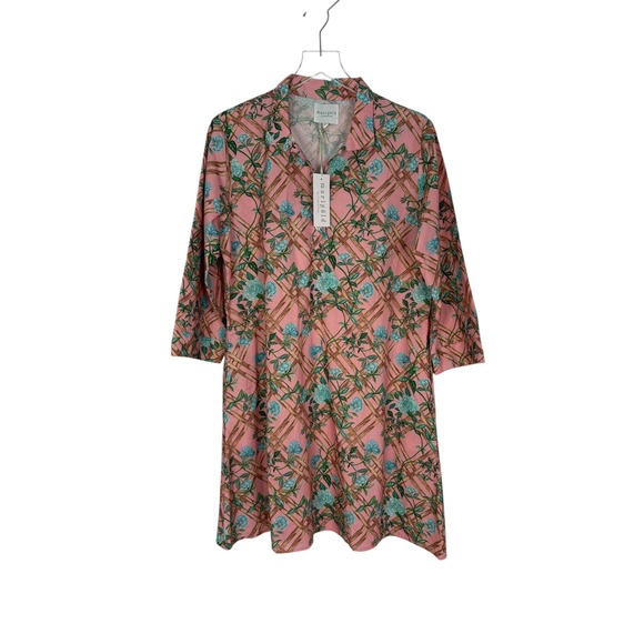 NWT Marigold By Victoria Dunn Pink Floral Print‎ Peasant Mini Shirt Dress Sz XL - Picture 9 of 11